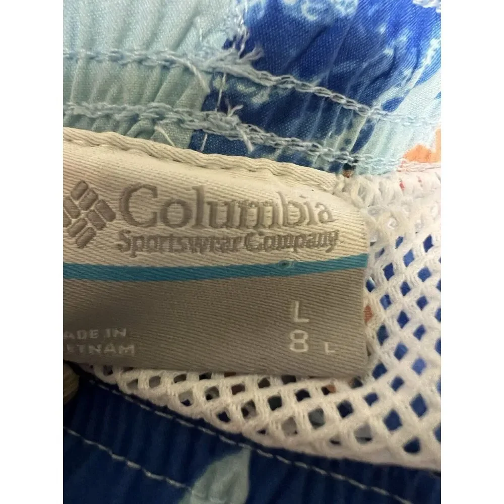 Columbia PFG Mens Large Blue Orange Floral Marlin Swim Trunks‎ Fishing Shorts